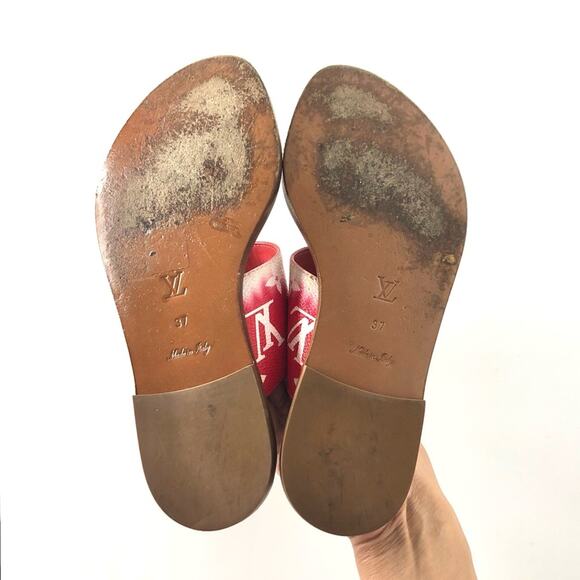 Louis Vuitton Escale Palma Degrade Red LV Monogram Thong Flats Sandals 37 - Picture 9 of 11